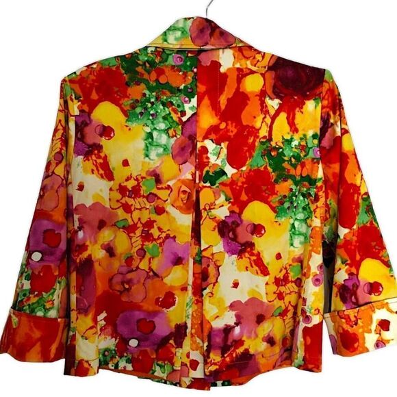 St. John Womens Jacket Sz 6 Bright Zebra Multicolors Orange Silk Floral - Picture 2 of 12